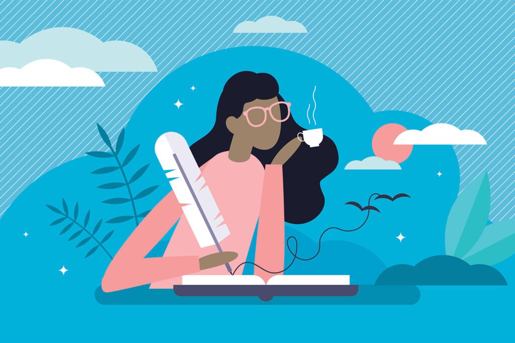 Black woman writing illustration