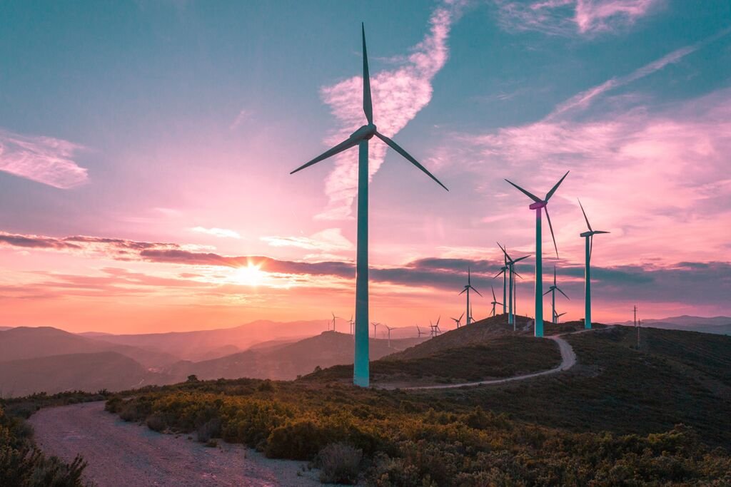 Wind farms sunset