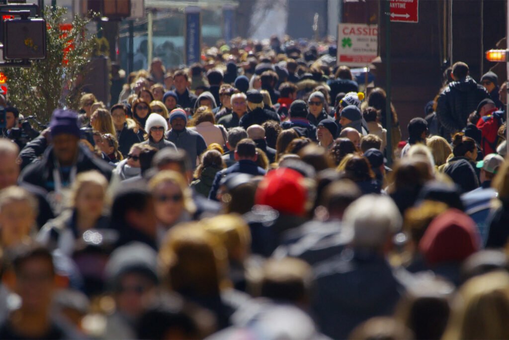 Crowd of people in a city street