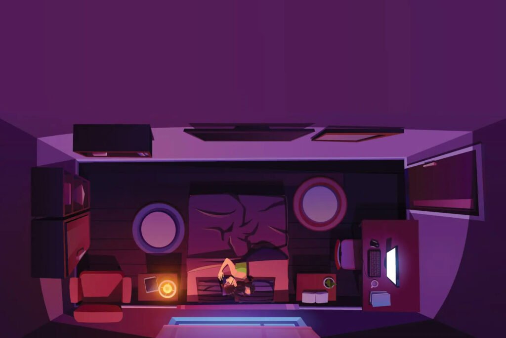 woman sleeping from above illustration purple